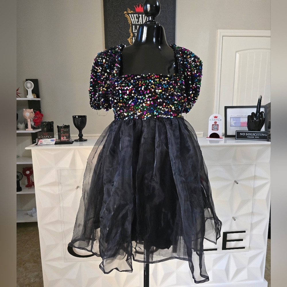 Sequin Mini Puff Dress
